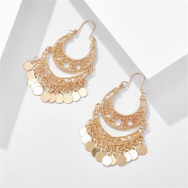 coadipress Filigree Cut-out Dangling Chandelier Earrings for Women Bohemian Retro Gold Chandelier Tassel Drop Earrings Ethnic Gypsy Beads Tassel Earrings Jewelry Gifts (Golden disc)