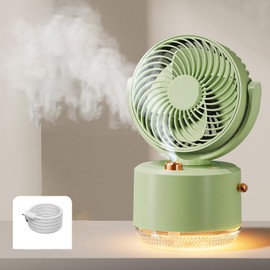 Misting Fan with 300ml Water Tank, Battery Operated Small Powerful USB Desk Fan with LED Color Lights,Portable Fan Rechargeable - Ideal for Outdoor Camping, Makeup, Home and Office Use (Green)