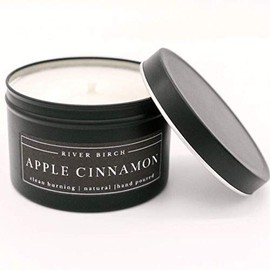 River Birch Candles Apple Cinnamon Scented Candle | Premium, All-Natural, Non-Toxic, Soy Candles | 8 oz. Matte Black Tin Travel Candle