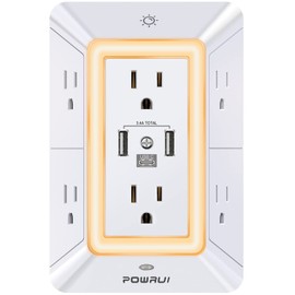 POWRUI Multi Plug Outlet Surge Protector - 6 Outlet Extender with 3 USB Ports (1 USB...