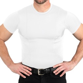 CCW Tactical Concealed Carry Holster Shirt | Quick Access Open Pocket with Large Storage | All Season Moisture Wicking Compression Shirt | Mens Crew, White XL