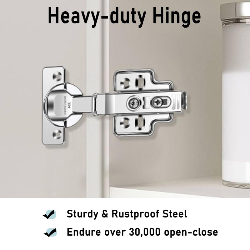 4PCS Cabinet Door Hinges Frameless Full Overlay Soft Close Hinge