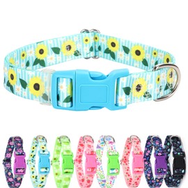 Bule Dog Collars for Large Dogs,Cute Girl Dog Collar with Sunflower Patterns,Adjustable Comfy Soft Durable Pet Collar for Small Medium Large Extra Large Dogs(L)