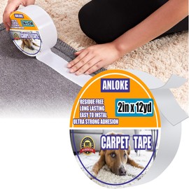 ANLOKE Double Sided Carpet Tape for Area Rugs -Rug Tape 2 Inch x 12 Yards - Residue-Free Heavy Duty Rug Tape Gripper for Hardwood Floors，Removable,