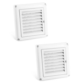 QWORK Air Vent ABS Louver Grille Cover, 2 Pack 4" Square Covers with Built-in Fly Screen Mesh for Bathroom Office Home