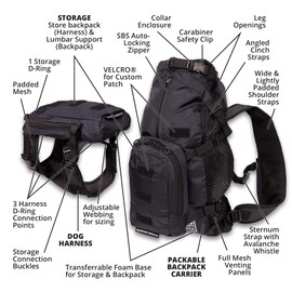 K9 Sport Sack Walk-On - Mochila transportadora para perros con arnés y almacenamiento (pequeño, negro antracita)