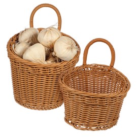 ULTECHNOVO 2Pcs Wall Hanging Flower Baskets Woven Storage Baskets for Ginger Garlic Kitchen Essentials Space Saving Decorative Organizers