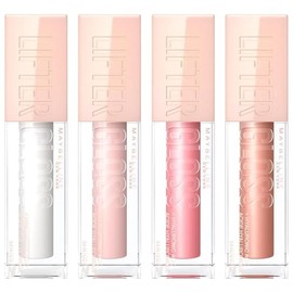 Maybelline Kit 4 Brillos Labiales Lifter Gloss, 5.4ml c/u, de Larga Duración, con Ácido Hialurónico, Brillo hidratante hasta por 4 horas, con aplicador XL para una aplicación uniforme