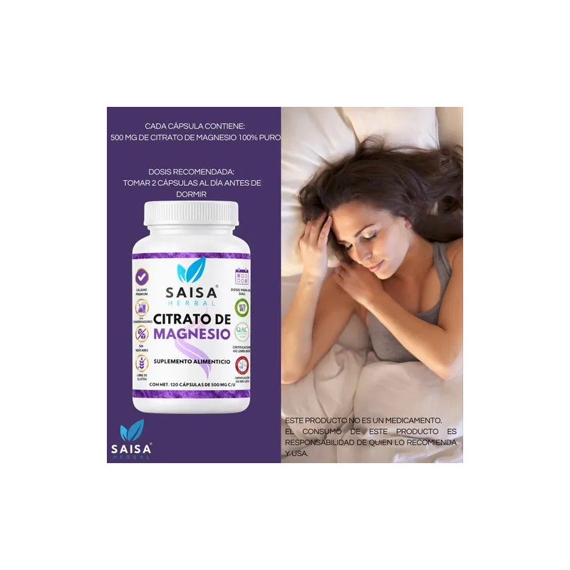 Citrato Magnesio Potasio 240 Cápsulas Saisa Herbal Suplemento Alimenticio Energía