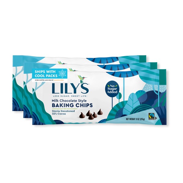 LILY'S Milk Chocolate Style, Gluten Free No Sugar Added Baking Chips Bags, 9 Oz (3 Count)