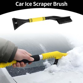 Partuto 1pc 60x11cm Universal Car Ice Scraper Brush with Broom - SUV Snow Frost Remover for Car Truck RV Windscreen Side Window Anti Crash - Plastic Yellow Snow Shoveling Defrost Clearing