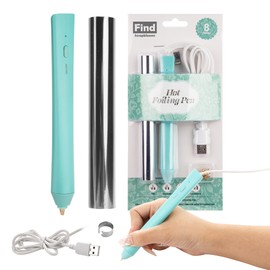 Foil Quill Pen Starter Kit with 4 Size Metal Tips &1pc Heat Activated Foil Rolls, Hot Foiling Pen for Card Making Scrapbooking Tools,USB Powered (Blue)
