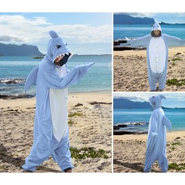 WOTOGOLD Animal Cosplay Costume New Shark Unisex Adult Pajamas Sky Blue, Medium