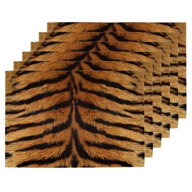 Placemats Set of 6, Tiger Print Washable Table Mats Animal Leopard Print 12 X 18 Inch Heat Resistant Non-Slip Place Mats for Dining Kitchen Table Decoration