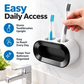 No-Drill Wall Mounted Toothbrush Holder – Self-Adhesive Plastic Bathroom Organizer for Electric Toothbrushes & Toothpaste Storage