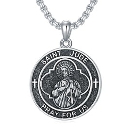 MEIDERBO Santa Muerte/St Benedict/Virgin Mary 925 Sterling Silver Miraculous Medal Religious Amulets Necklace Religious Protector Talisman Jewelry Gifts, Sterling Silver, No Gemstone