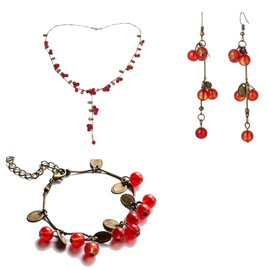 Miniblings Currant Set Necklace Earrings Bracelet Necklace Bronze Women's Berry Handmade Fashion Jewellery Link Chain Bronze, Bronze, Pearl