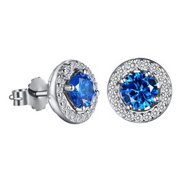 Pendientes de plata de ley 925 para mujer, pendientes de circonita con cristales para mujer, fiesta, aniversario, boda azul