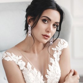 Bridal Earrings Wedding Earrings Wedding Jewelry Set for Bride Letter BRIDE Dangle Earrings Bride Earrings Bachelorette Gifts for Bride