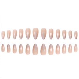DANMANR Laser Press on Nails Nude False Almond Nails Full Cover Acrylic Fake Medium Nails for Women and Girls 24PCS