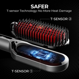 TYMO Hair Straightener Brush - Upgraded Ionic Plus Straightening Brush with Dense Bristles, 16 Temps, Dual Voltage | Ceramic Hot Comb for Women | Flat Iron for Thick Curly Hair, Black