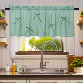 Siyykay Handmade Bow Valance, Cotton Blend Green Valances for Windows, Curtains for Girls Bedroom and Living Room, W52XL18inch(Green Bow)