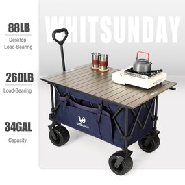 Whitsunday Collasible Wagon, Large Capacity 400Lbs, All-Terrain Wheels Heavy Duty Utility Wagon for Gardening Shopping Fishing Camping Outdoor Picnic Blue
