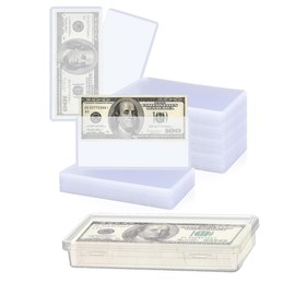 100 Pack Plastic Sleeves for Paper Money - Money Sleeve for Bills with Storage Container. Clear Sleeves for Banknotes, Invoices, Receipts, Cards & More. Banknote Protector Slab Holder