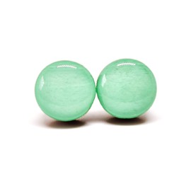 Stud Earrings, Mint Green 10 mm 10 mm Round Studs for Women Girls Men Handmade, Stainless Steel Posts for Sensitive Ears, Color Dot