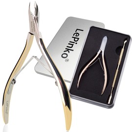 LePinko Salon-Quality Cuticle Trimmer with Cuticle Pusher, Super Labor-saving Cuticle Cutter, Sharp Cuticle Clippers for Manicurist, 5mm Jaw, Golden