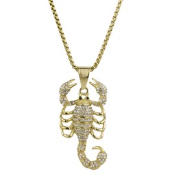 Joddfly Scorpion Pendant Necklace, 18K Gold Plated, Crystal Zircon, Hip Hop Style, 23.6+1.97inches (gold)
