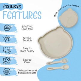 GIGGLEBUDDY Silicone Baby Feeding Set with Bento Box - Baby Led Weaning Set - Infant Eating Suction Sets - Baby Plates and Utensils Set - Baby Eating Essentials - Juego de Alimentacion para Bebes