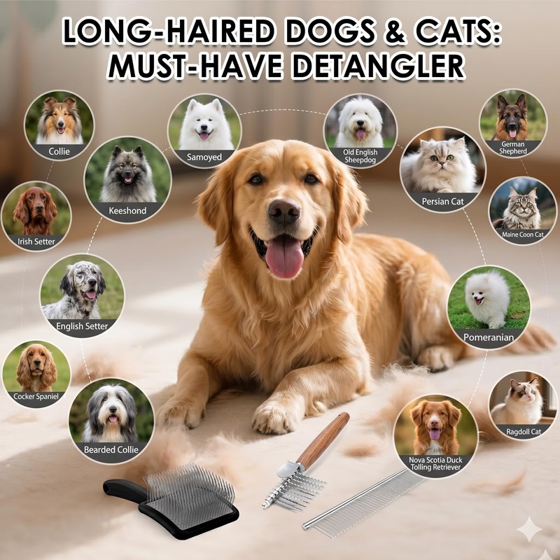 Large 3 in 1 Long Pin Dog Slicker Grooming Brush