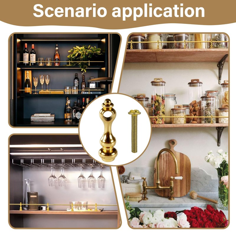 Nouiseuns Brass Shelf Rail Brackets for Gallery Rails – 4PCS