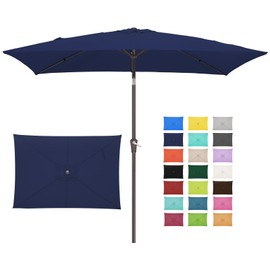 JEAREY 6.5x10 ft Rectangular Patio Umbrellas Outdoor Market Umbrella with Push Button Tilt and Crank, Rectangle Table Umbrella 6 Sturdy Ribs UV Protection for Pool Garden Backyard Deck, Navy