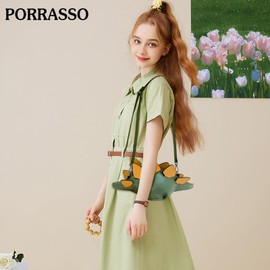 PORRASSO Dinosaur Shape Crossbody Bag Girl Creative Shoulder Bag PU Handbag with Adjustable Shoulder Strap Women Cute Animal Satchel Green