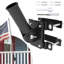 No Drill Flag Pole Holder for Railing,for 1" Flagpole, Flag Pole Mount for Porch & Fence Rail, Apartment Balcony,Square Railing,Tangle Free and Two Installation Methods-with Silicone Pads (black)