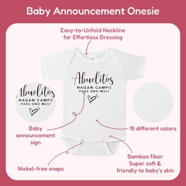 Pregnancy Announcement Gift,Abuelitos Hagan Campo Para Uno Mas Spanish Pregnancy Announcement Infant Bodysuit,Coming Soon Announcement Reveal Ideas for Grandparents,Husband,Aunt(0-3 month,Cloud)