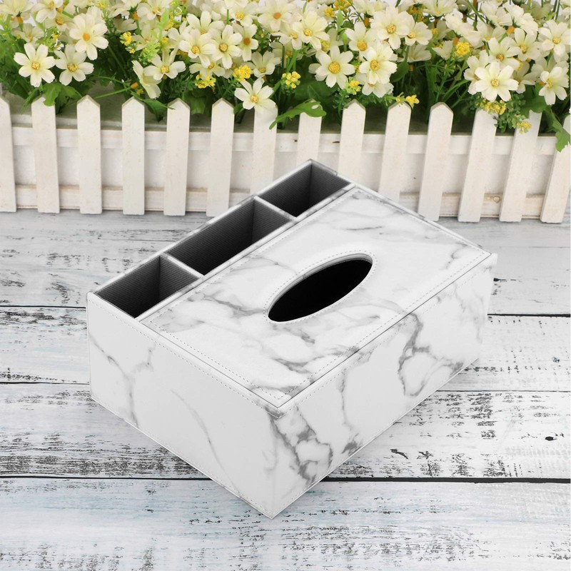 BSTKEY Rectangle Tissue Box PU Leather with Remote Control Organizer