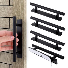 Piriuuo 4 Pack Adhesive Cabinet Handles Pulls, Self Stick Door Handles ABS Plastic Pulls Push Peel and Stick Pull Helper Drawer Pulls Wardrobe Handle Furniture Handles, Black