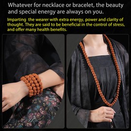 Hyoquilex 108 Rudraksha Japa Mala Prayer Yoga Meditation Blessing Buddhist Beads Necklace Bracelet, bead dia 16mm