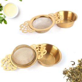Lollanda Tea Strainer for Loose Tea, Fine Mesh Tea Strainers with Bowl, Tea Infuser for Loose Tea with Handle for Tea Set Teacups (Golden A)