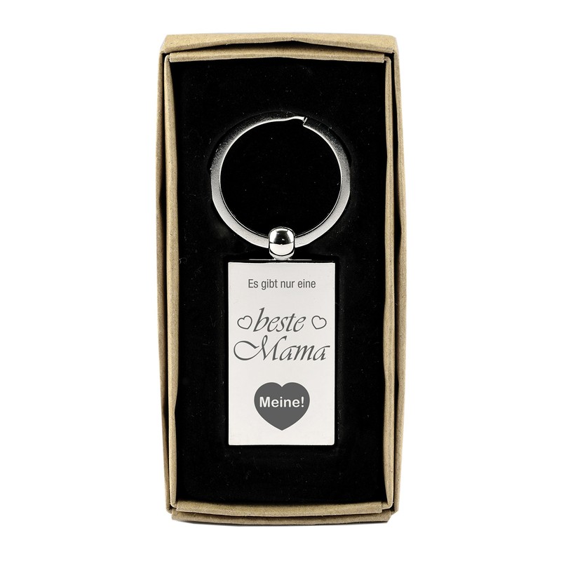 Rectangular Chrome Keyring with Engraving "Es gibt nur eine beste