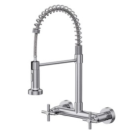 Wall Mount Kitchen Faucet, Hurran Brushed Nickel Kitchen Sink Faucet, 8 Inch 2 Handle Wall Mount Commercial Sink Faucet with Pull Down Sprayer for Kitchen Laundry Room Restaurant