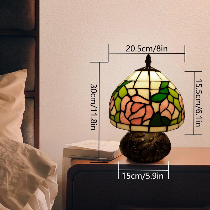 Ppbmocw Pink Rose Tiffany Lamp, 8 Inch Small Stained Glass