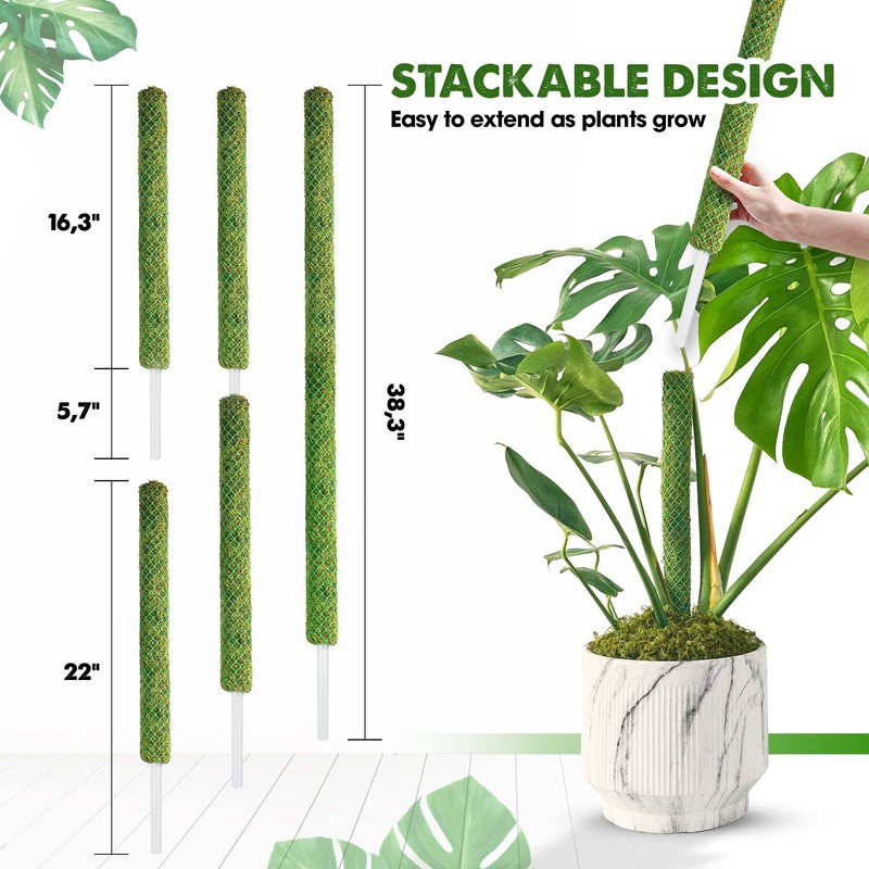 DUSPRO 10Pcs 22'' Green Stackable Mesh Moss Pole for Plants