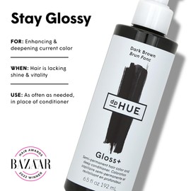 dpHUE Gloss+, Dark Brown - 6.5 oz (8-12 Applications) - Semi-Permanent Hair Color & Conditioner - Lasts Up to Eight Washes - Paraben, SLS & SLES Sulfate Free - Vegan, Leaping Bunny Certified