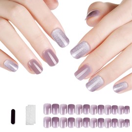 Press-on fake nails starry sky cat eye wearable nails new short square head 24 pieces of manicure nails reusable