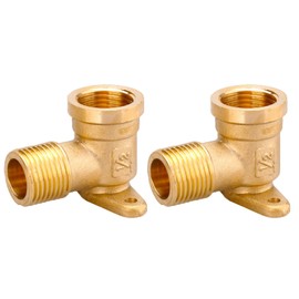 2 Pieces 90 Degree Elbow, 1/2 Inch Brass Wall Plate Elbow Sanitary Fittings with Base Plate (Model B)