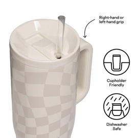 Corkcicle Cruiser Insulated Tumbler with Handle and Straw, 40oz Wavy Checkerboard - Neutrals